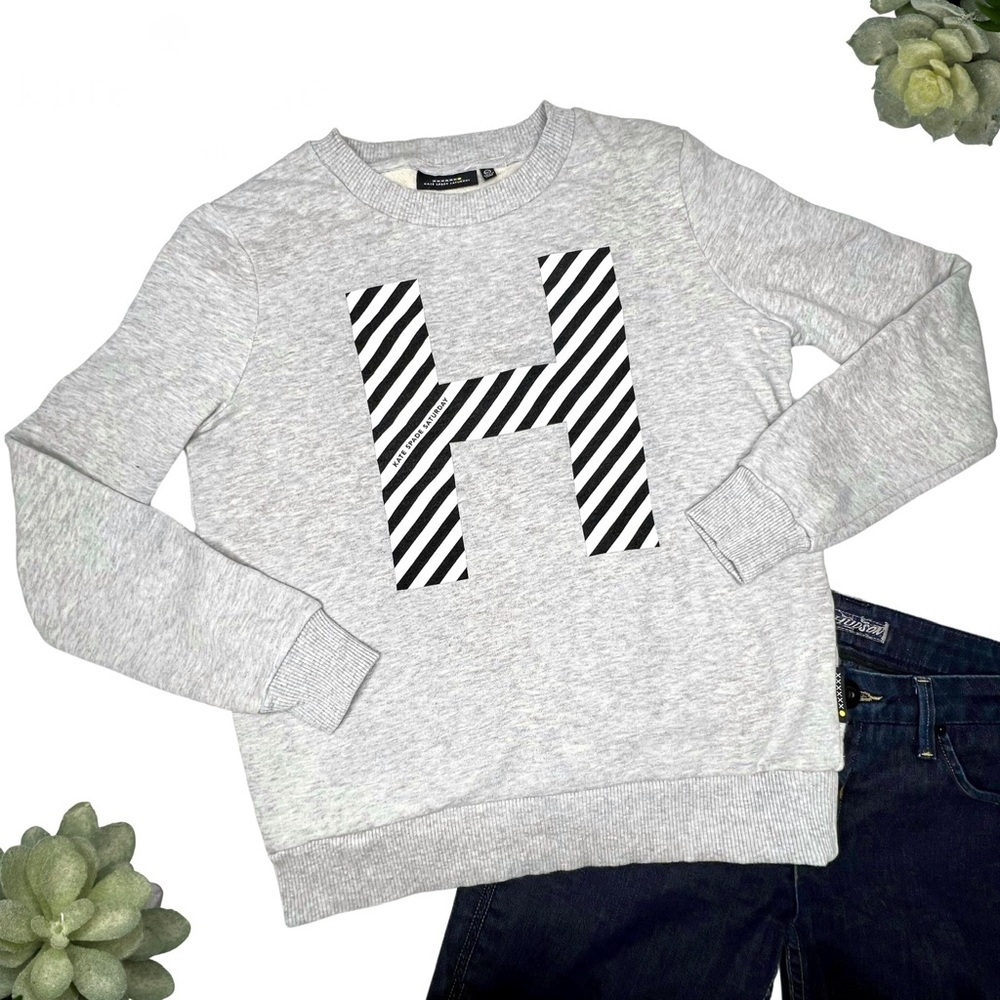 Kate Spade Saturday Sweatshirt Initial H Crewneck Gray XS Small